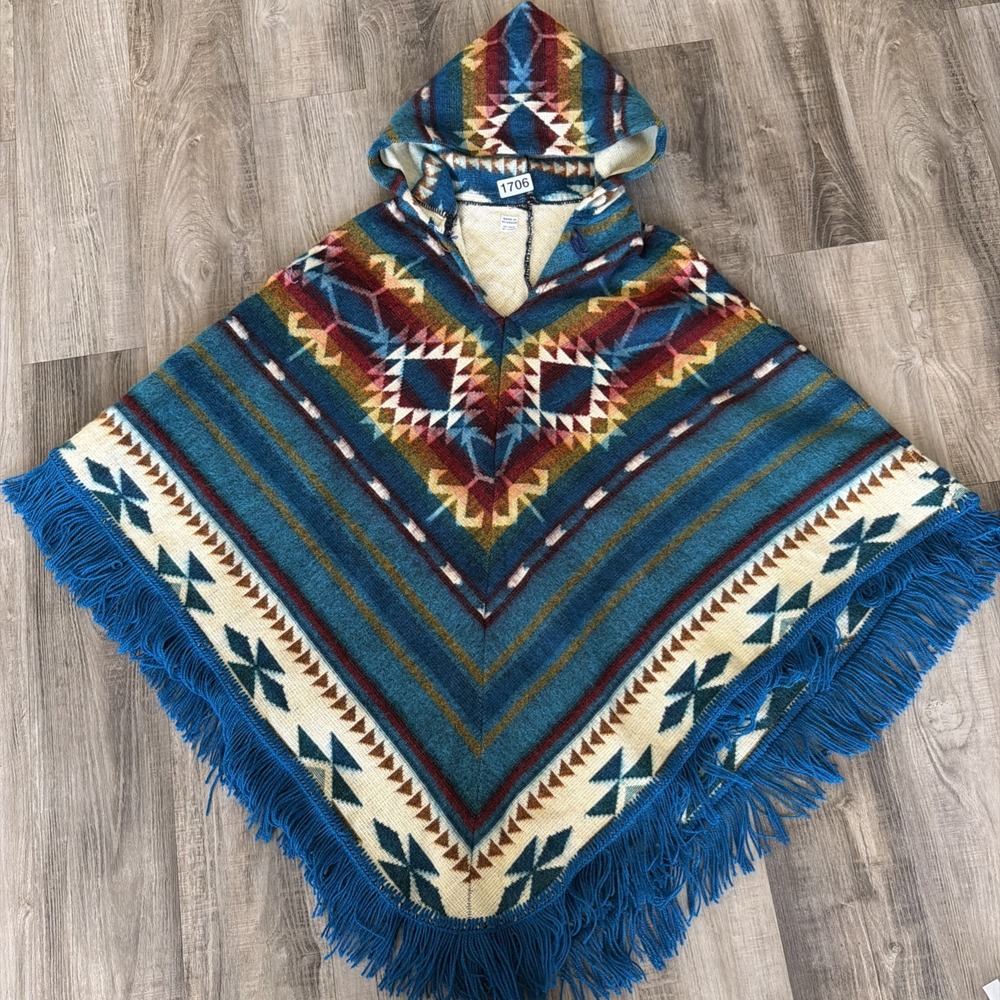 Handmade Ecuadorian Alpaca Wool Poncho, Authentic Indigenous Artisan Cape OSFM